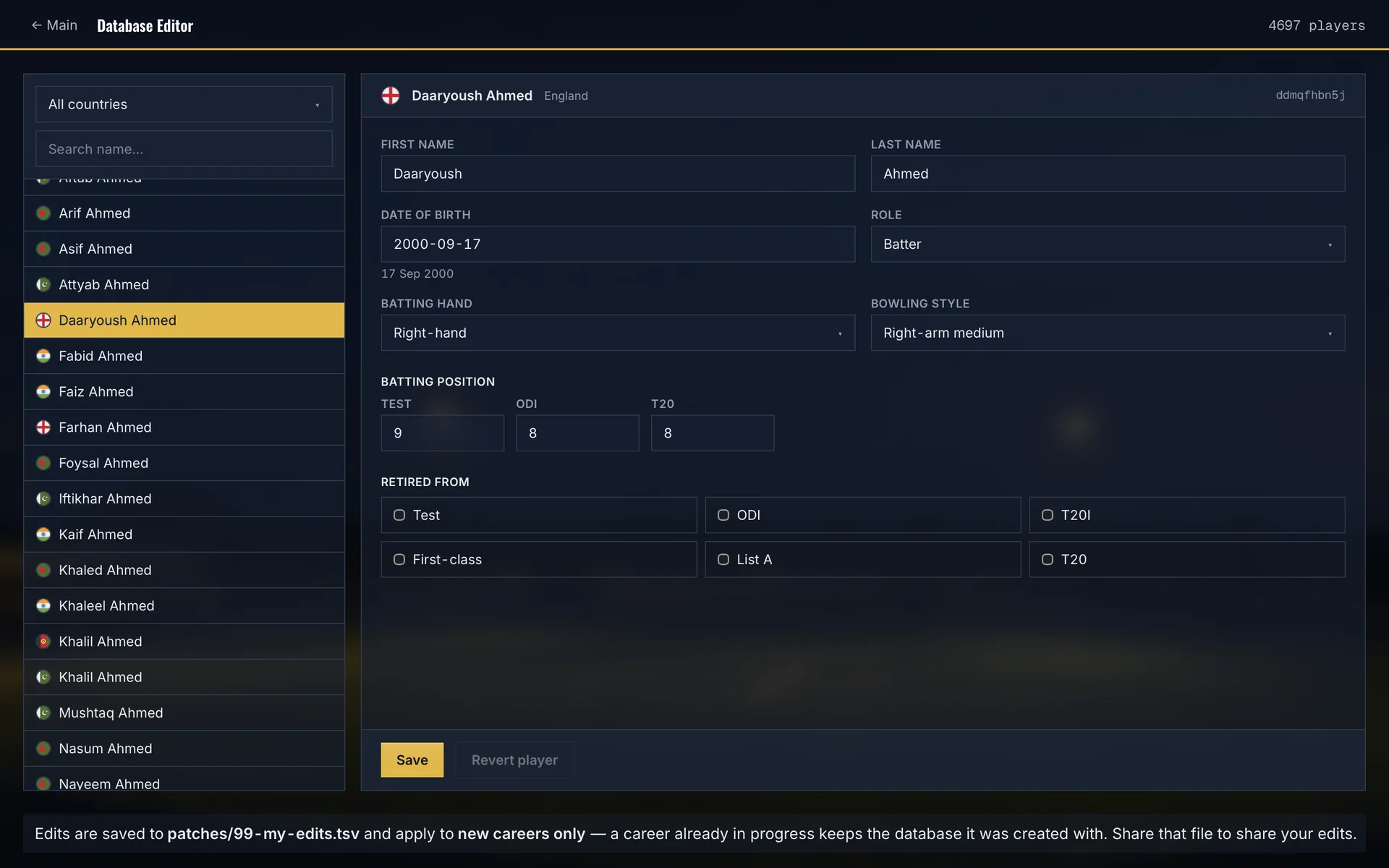 Make the database your own in Cricket Team Manager
